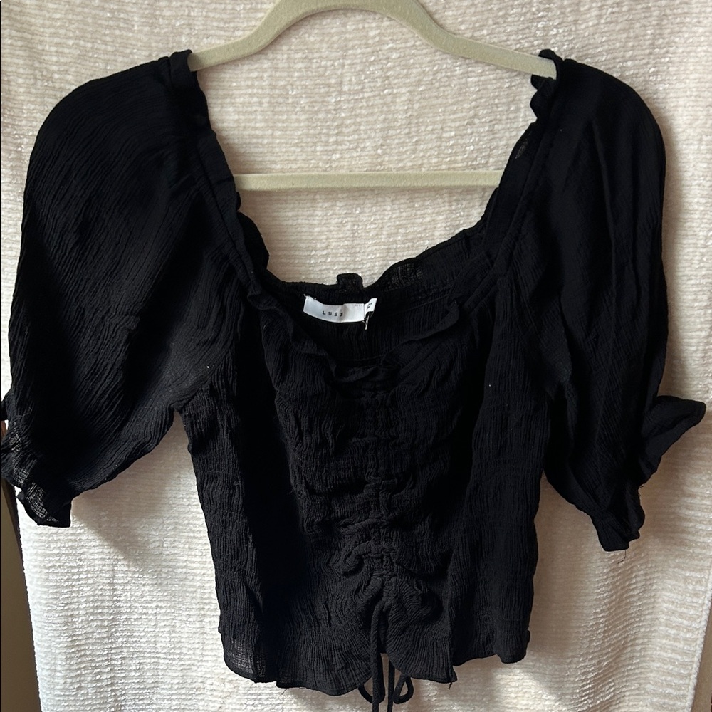 Lush Black Ruched Blouse
